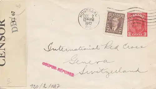 Censuration: 1942: Lettre de Montréal en Suisse