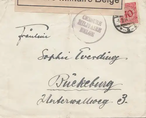 Zensur: 1924: Brief von Duisburg nach Rückeburg, Militär Zensur Belge