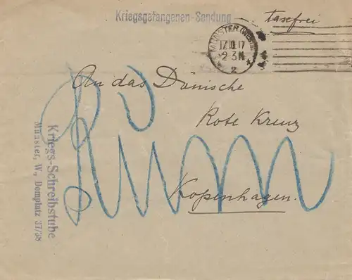 1917: Kriegsgefangenen Sendung Münster an DRK Kopenhagen