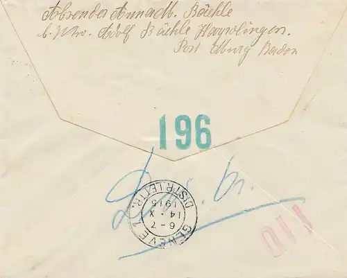 Zensur: 1915: Murg in die Schweiz, weiter nach Kopenhagen: Überwachungsstelle