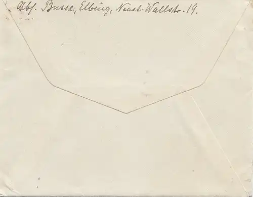 Zensur:1924: Brief von Elbing nach Berlin mit Inhalt. Geprüft