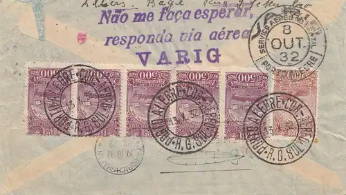 Zeppelin: 1932: Lettre Brésil en Allemagne avec dirigeable Halle/Leipzig