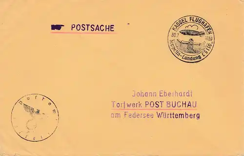 Brief 1939 aus Kassel: Sonderstempel Landung Graf Zeppelin LZ 130