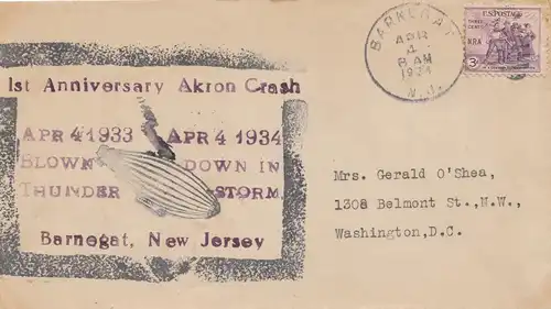 Brief 1934 1st anniversary Akron Crash-Zeppelin, New Jersey/Barnegat