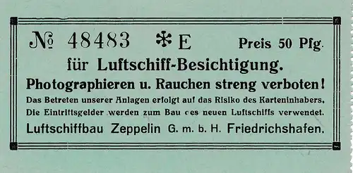 Eintrittskarte Luftschiff Besichtigung Friedrichshafen - 30er Jahre