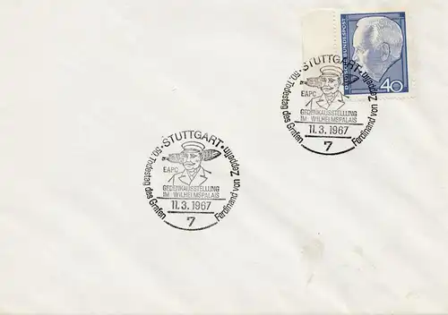 1967: timbre spécial Stuttgart: 50e anniversaire de la mort de Zeppelin