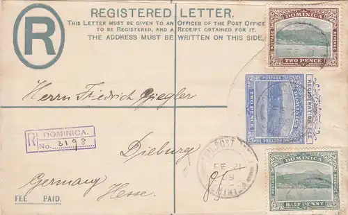 1909: Registered letter Dominica to Germany