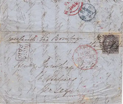 1858: India to Jersey (incoming mail) India-Paid