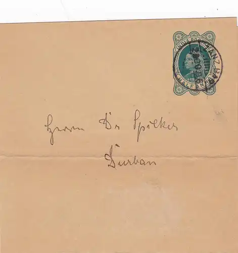 1896: India Postage-Half-Anna  to Durban
