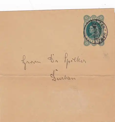 1896: India Postage-Half-Anna to Durban