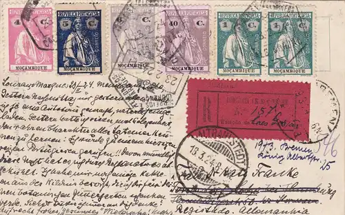 1924: card postale Mocambique -registered- to Germany