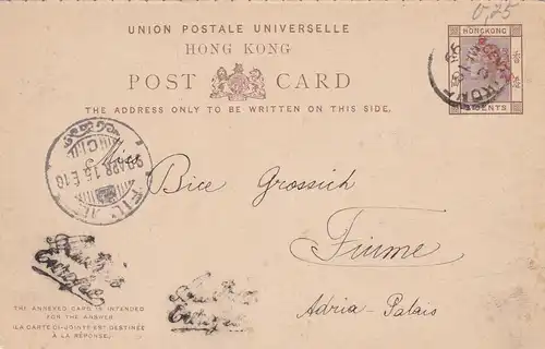 1899: Hong Kong post card to Fiume