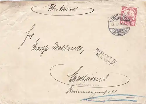1913: letter Kiautschou/Tsingtau to USA