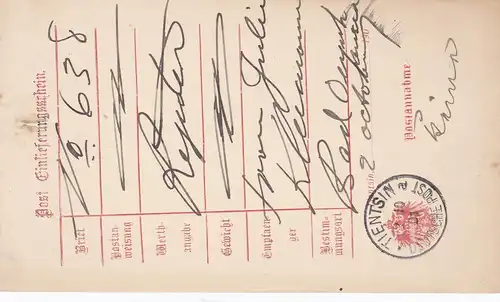 1901: Deutsche Post Tientsin: Billet d'entrée