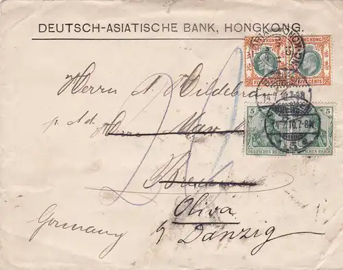 1910: Deutsche-Asiatique Bank Hong Kong to Germany/Danzig