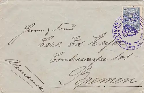 Colombia: S.S. Graecia: Hamburg-African-Linie: Posted on high seas to Bremen