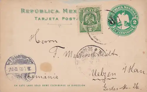 1905: Post card Mexico to Uelzen/Germany
