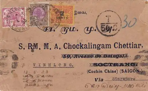 1933: France-Indochina: letter to Saigon via Singapore