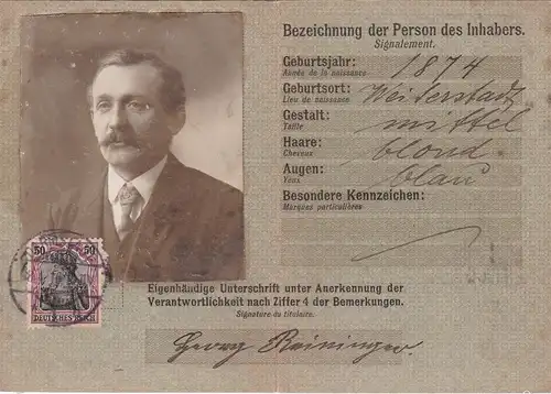 Postausweiskarte: Darmstadt 1916 - doppelt verwendet