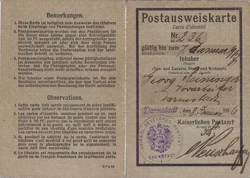 Carte postale: Darmstadt 1916 - double utilisation