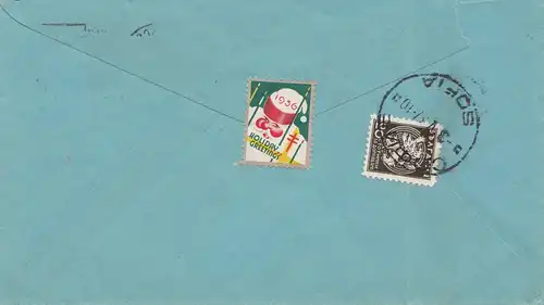 Bulgarien 1936: Brief von USA nach Sofia/Tax, USA-Vignette Holiday Greetings