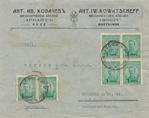 Bulgarie 1938: Lettre de Rutschuk à Dresde