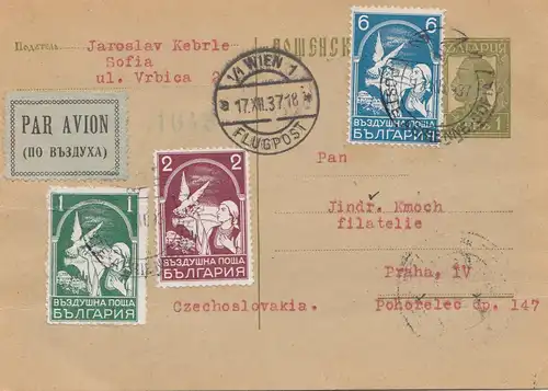 Bulgarien 1937: Flugpost Ganzsache nach Prag