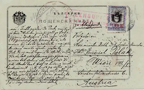 Bulgarie 1917. Carte postale pour l'Autriche: Zensiert KUK