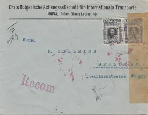 Bulgarie: 1917: Lettre recommandé de Sofia à Berlin