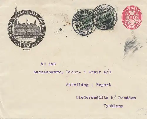 Dänemark: 1908: Ganzsache - Brief von Kopenhagen nach Dresden