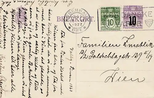 Danemark: 1927: Carte postale de Copenhague à Vienne