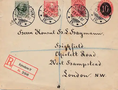 Danemark: 1911: lettre recommandée de Copenhague à Londres