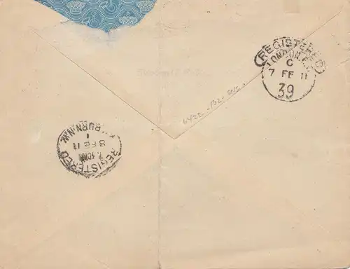 Danemark: 1911: lettre recommandée de Copenhague à Londres