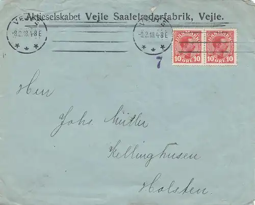 Dänemark: 1918: Brief aus Vejle nach Holsten