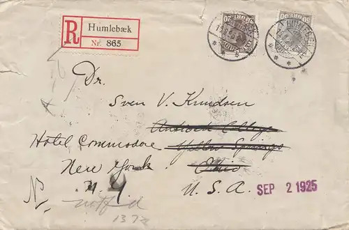 Dänemark: 1925: Einschreiben Humlebaek nach USA