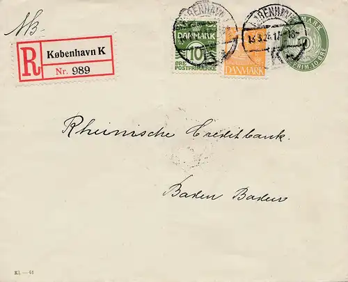 Dänemark: 1929: Einschreiben Kopenhagen nach Baden-Baden