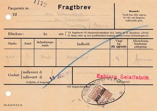 Danemark: 1958: Fragtbrev Esbjerg Salatfabrik