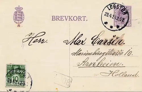 Dänemark: 1924: Postkarte Logstor nach Arnheim