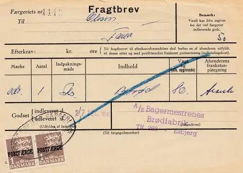 Danemark: 1961: Fragtbrev vers Esbjerg