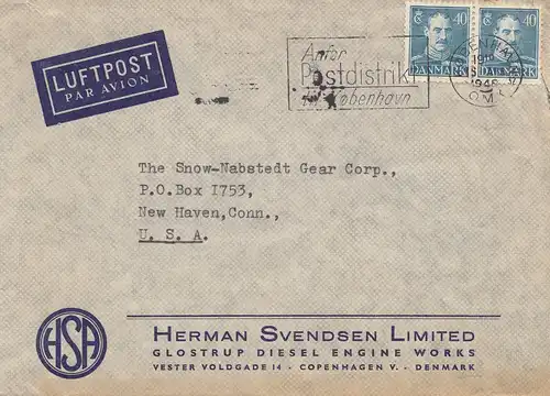 Danemark: 1948: Lettre postale aérienne de Copenhague vers les États-Unis