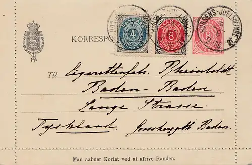 Dänemark: 1896: Ganzsache Kartenbrief nach Deutschland
