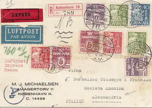 Danemark: 1942: lettre recommandée par l'Aéroport de Copenhague - Italie