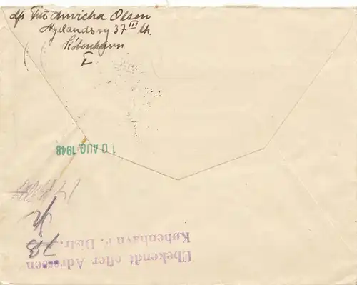 Dänemark: 1943: Brief von Stege nach Kopenhagen: Returpostkontoret