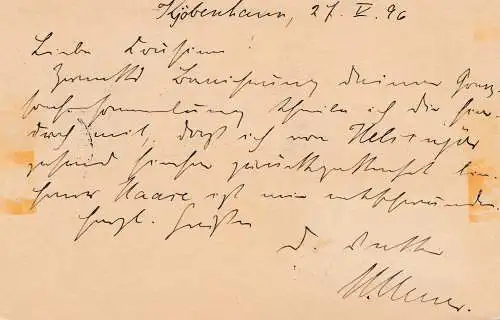 Dänemark: 1896: Ganzsache Kopenhagen nach Hamburg