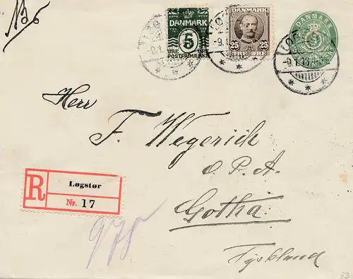 Dänemark:  1913: Einschreiben von Logstor nach Gotha