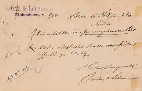 Danemark: 1892: Copenhague à Cologne: affaire entière