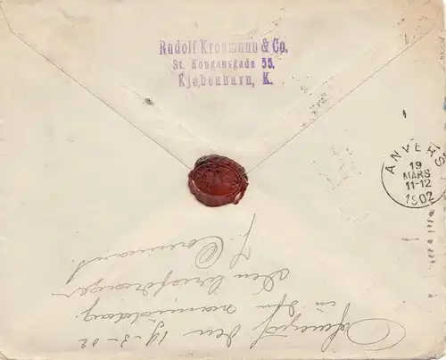 Dänemark: 1902: Brief von Kopenhagen nach Belgien