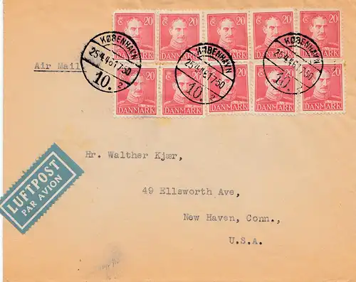 Danemark: 1946: Poste aérien de Copenhague vers les États-Unis