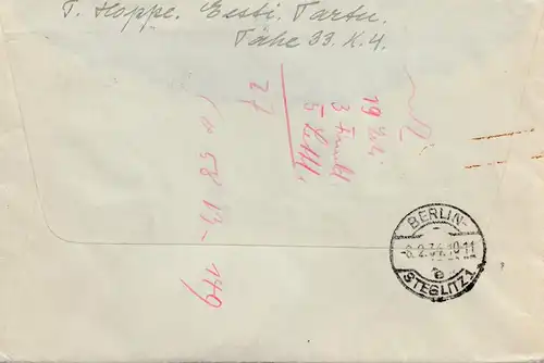 Estonie: 1934: recommandé TartJ à Berlin