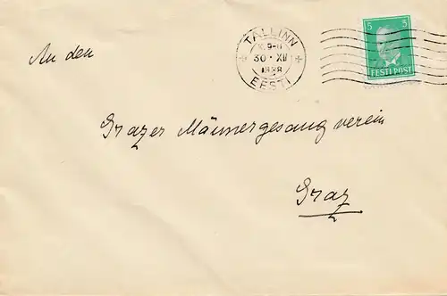 Estonie: Lettre de Tallinn à Graz en 1938